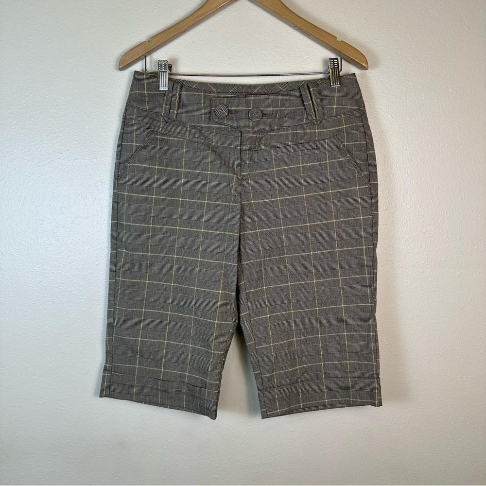 DKNY Y2K Women's 6‎ Chic Business Casual Plaid Long Bermuda Dress Shorts